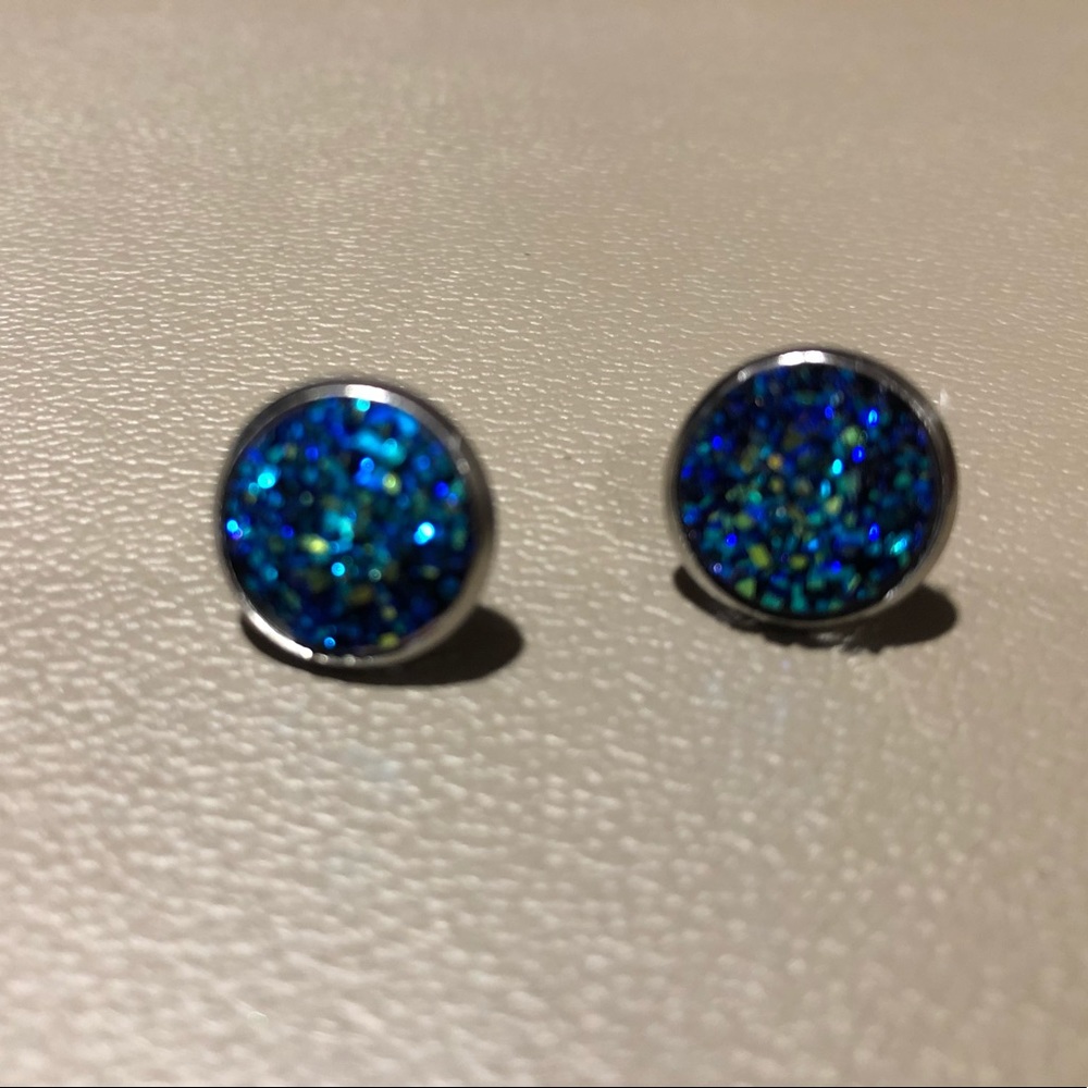 Faux druzy post earrings in brilliant blue